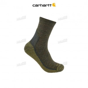 Carhartt Force Grid Midweight Merino Wool Blend Crew Sock Olive | IN0002804