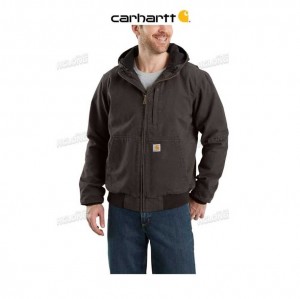 Carhartt Full Swing Loose Fit Washed Duck Fleece-Lined Active Jac Dark Brown | IN0000124