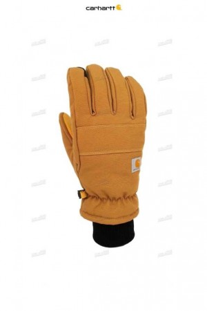 Carhartt Insulated Duck Synthetic Leather Knit Cuff Glove Brown | IN0002534