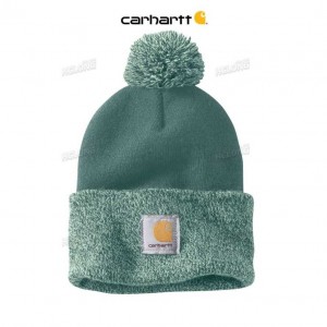 Carhartt Knit Pom-Pom Cuffed Beanie Slate Green | IN0002236