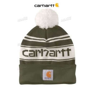 Carhartt Knit Pom-Pom Cuffed Logo Beanie Arborvitae | IN0002249