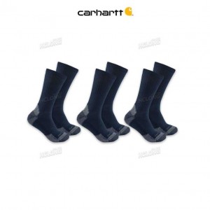 Carhartt Midweight Cotton Blend Crew Sock 3-Pack Navy | IN0002715