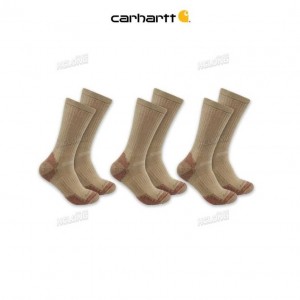 Carhartt Midweight Cotton Blend Crew Sock 3-Pack Khaki | IN0002717