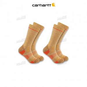 Carhartt Midweight Synthetic-Wool Blend Boot Sock 2-Pack Khaki | IN0002647