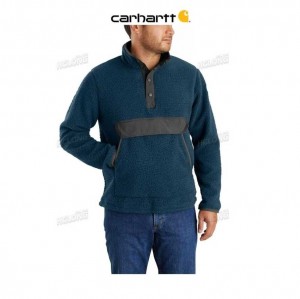 Carhartt Relaxed Fit Fleece Snap Front Jacket Night Blue Heather | IN0000182