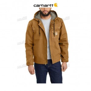 Carhartt Relaxed Fit Washed Duck Sherpa-Lined Utility Jacket Brown | IN0000133