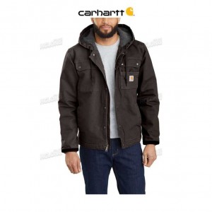 Carhartt Relaxed Fit Washed Duck Sherpa-Lined Utility Jacket Dark Brown | IN0000134