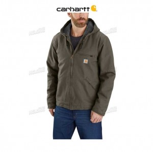 Carhartt Relaxed Fit Washed Duck Sherpa-Lined Jacket Moss | IN0000164