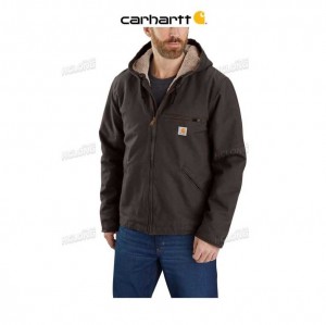 Carhartt Relaxed Fit Washed Duck Sherpa-Lined Jacket Dark Brown | IN0000167