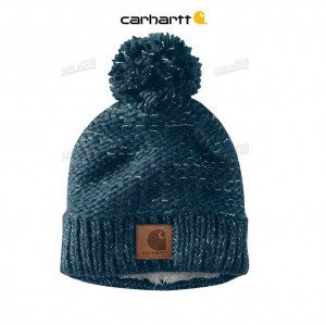 Carhartt Rib Knit Sherpa-Lined Pom-Pom Beanie Night Blue | IN0002260