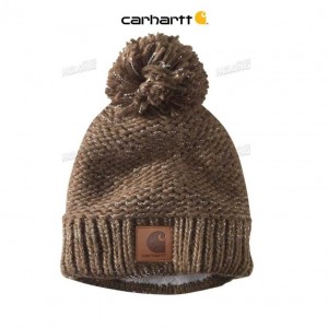 Carhartt Rib Knit Sherpa-Lined Pom-Pom Beanie Coffee | IN0002261