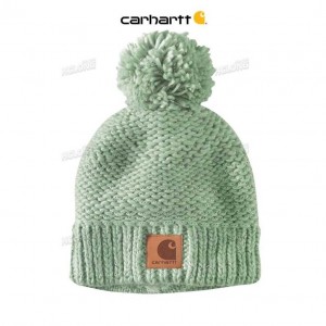 Carhartt Rib Knit Sherpa-Lined Pom-Pom Beanie Jade | IN0002262