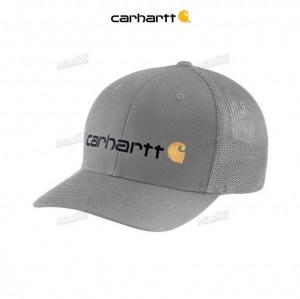 Carhartt Rugged Flex Fitted Canvas Mesh-Back Logo Graphic Cap Asphalt | IN0002418