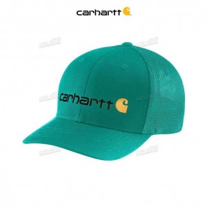 Carhartt Rugged Flex Fitted Canvas Mesh-Back Logo Graphic Cap Cadmium Green | IN0002419