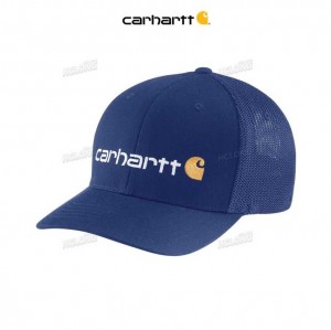 Carhartt Rugged Flex Fitted Canvas Mesh-Back Logo Graphic Cap Scout Blue | IN0002422