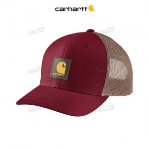 Carhartt Rugged Flex Twill Mesh-Back Logo Patch Cap Burgundy | IN0002407