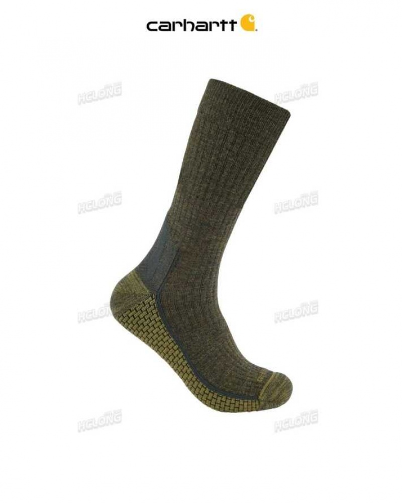 Carhartt Force Grid Midweight Merino Wool Blend Crew Sock Olive | IN0002740