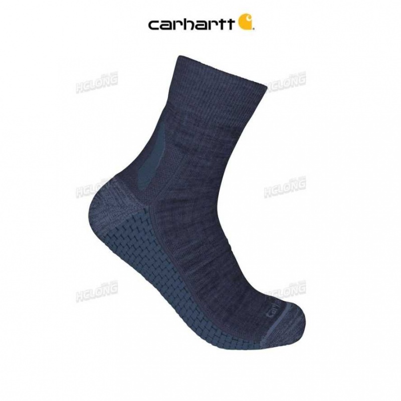 Carhartt Force Grid Midweight Merino Wool Blend Quarter Sock Navy Heather | IN0002791