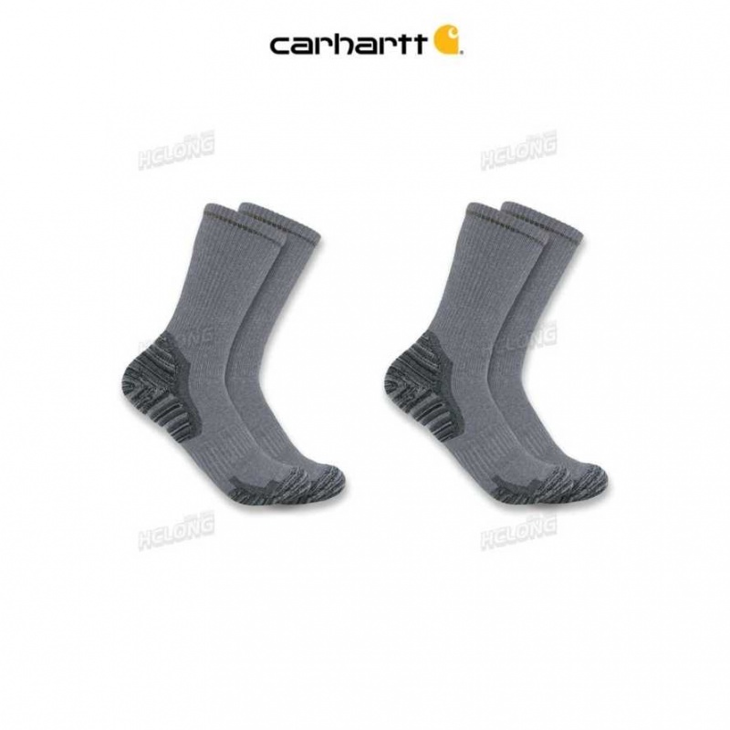 Carhartt Force Midweight Synthetic-Wool Blend Crew Sock 2-Pack Asphalt Heather Nep | IN0002727