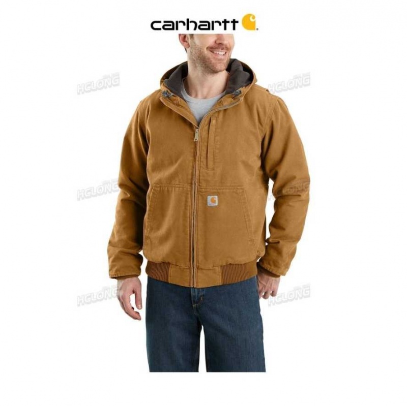 Carhartt Full Swing Loose Fit Washed Duck Fleece-Lined Active Jac Brown | IN0000125