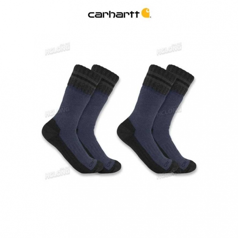 Carhartt Heavyweight Synthetic-Wool Blend Boot Sock 2-Pack Navy | IN0002669