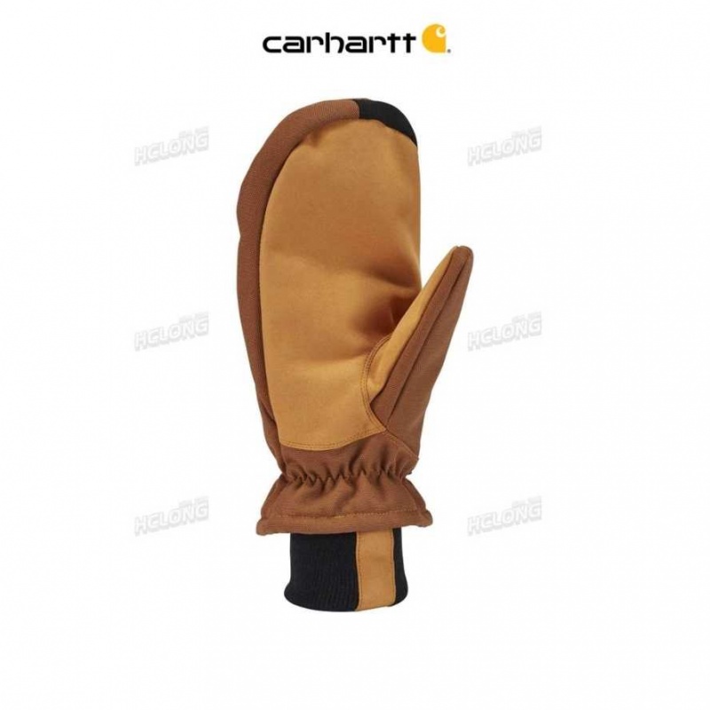 Carhartt Insulated Duck Synthetic Leather Knit Cuff Mitt Brown | IN0002616