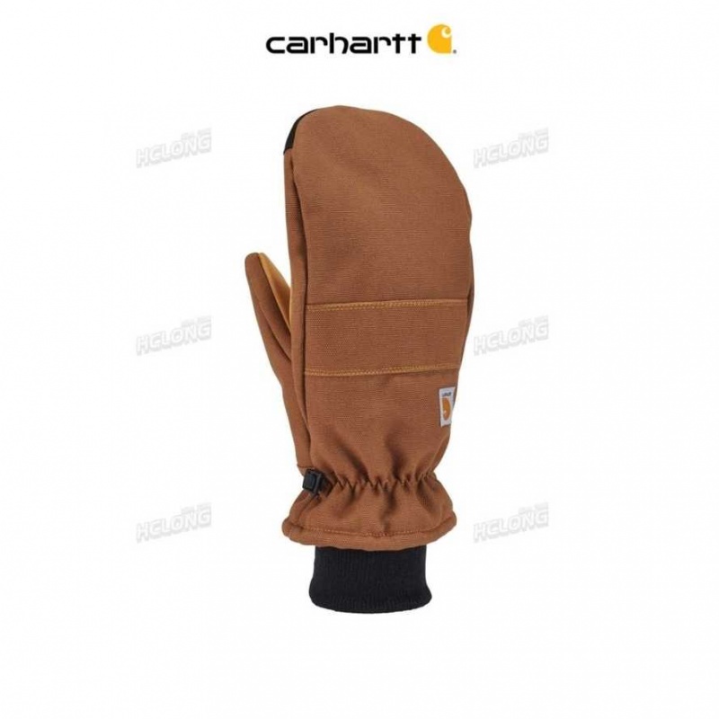 Carhartt Insulated Duck Synthetic Leather Knit Cuff Mitt Brown | IN0002616