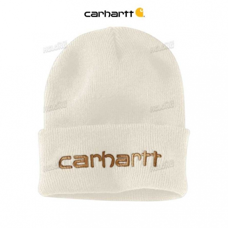 Carhartt Knit Insulated Logo Graphic Cuffed Beanie Winter White | IN0002242