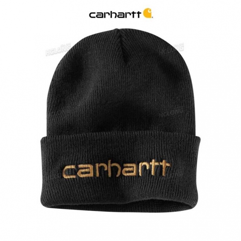 Carhartt Knit Insulated Logo Graphic Cuffed Beanie Black | IN0002243