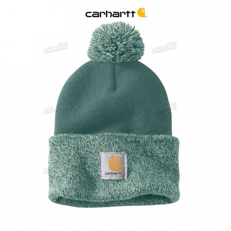 Carhartt Knit Pom-Pom Cuffed Beanie Slate Green | IN0002236