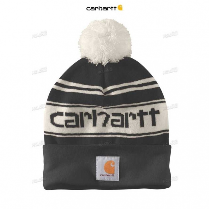 Carhartt Knit Pom-Pom Cuffed Logo Beanie Black | IN0002250