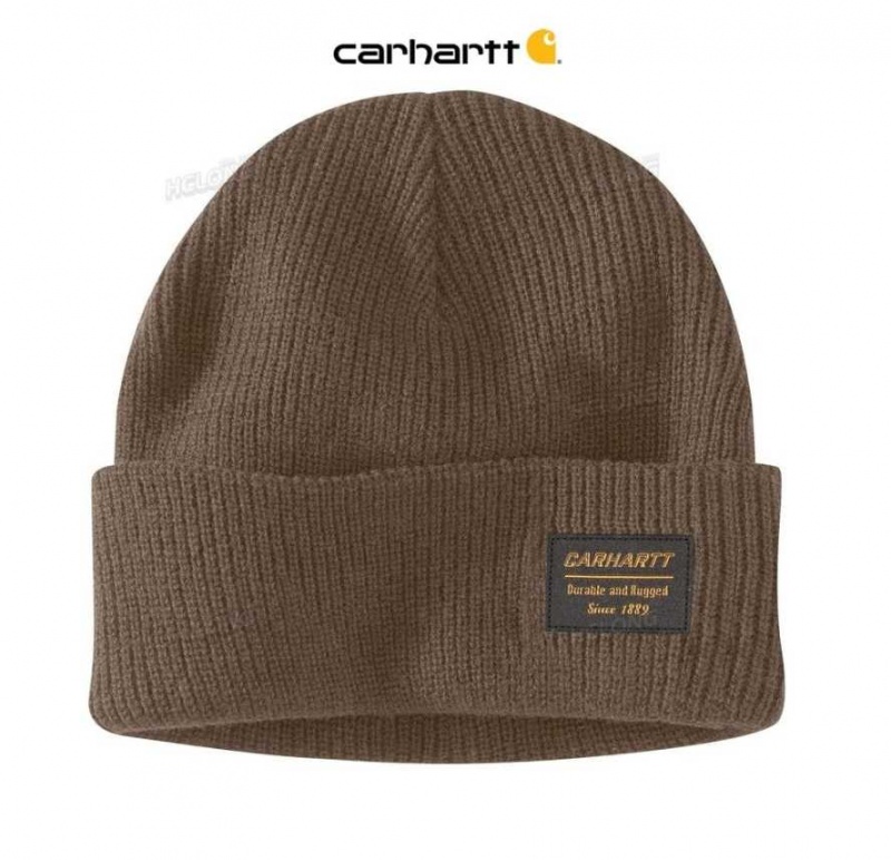 Carhartt Knit Rugged Patch Beanie Coffee | IN0002252