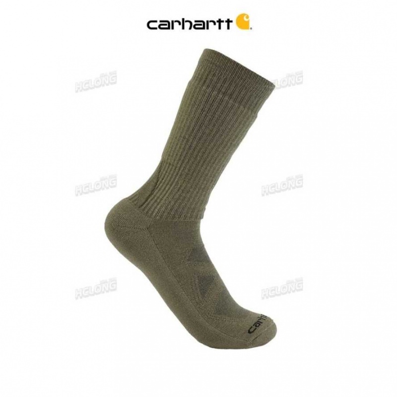 Carhartt Midweight Merino Wool Blend Uniform Crew Sock Army Green | IN0002747