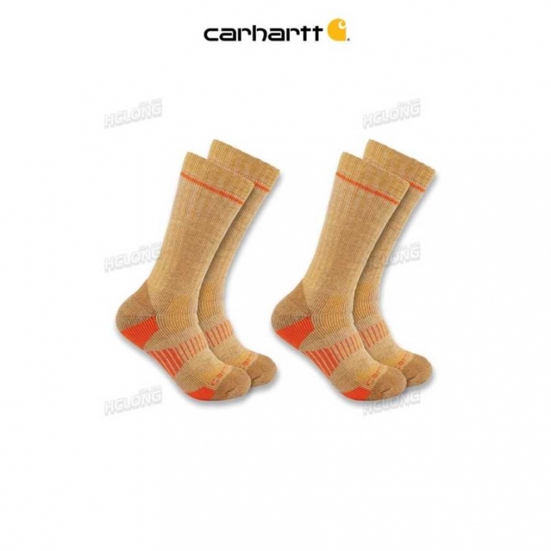 Carhartt Midweight Synthetic-Wool Blend Boot Sock 2-Pack Khaki | IN0002647