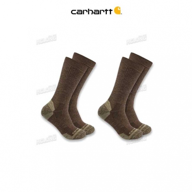 Carhartt Midweight Synthetic-Wool Blend Crew Sock 2-Pack Dark Coffee | IN0002748