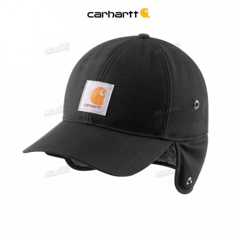 Carhartt Rain Defender Canvas Earflap Cap Black | IN0002403