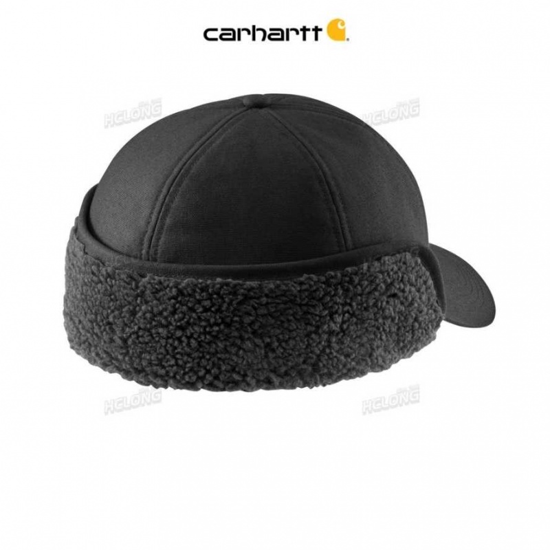 Carhartt Rain Defender Canvas Earflap Cap Black | IN0002403