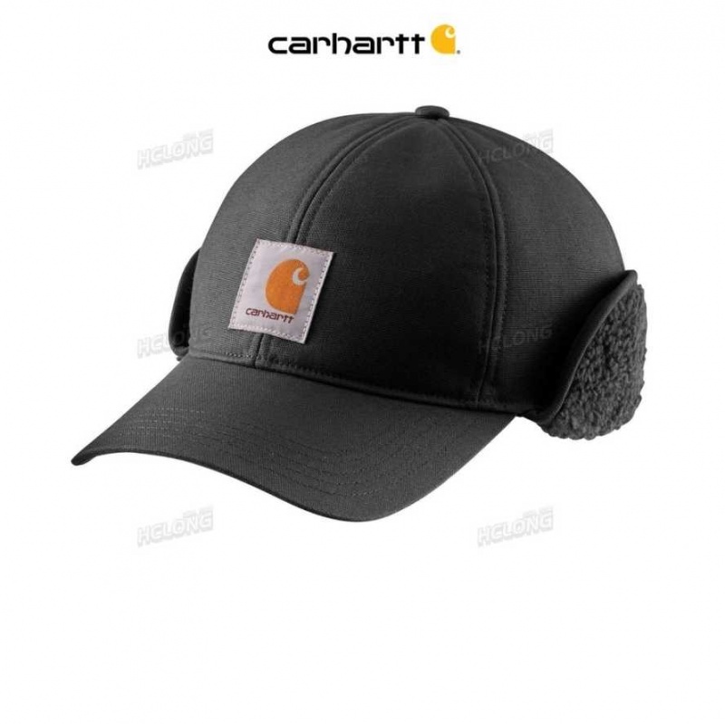 Carhartt Rain Defender Canvas Earflap Cap Black | IN0002403