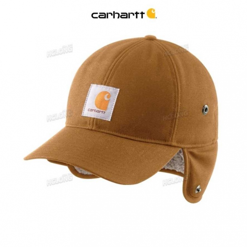 Carhartt Rain Defender Canvas Earflap Cap Brown | IN0002404