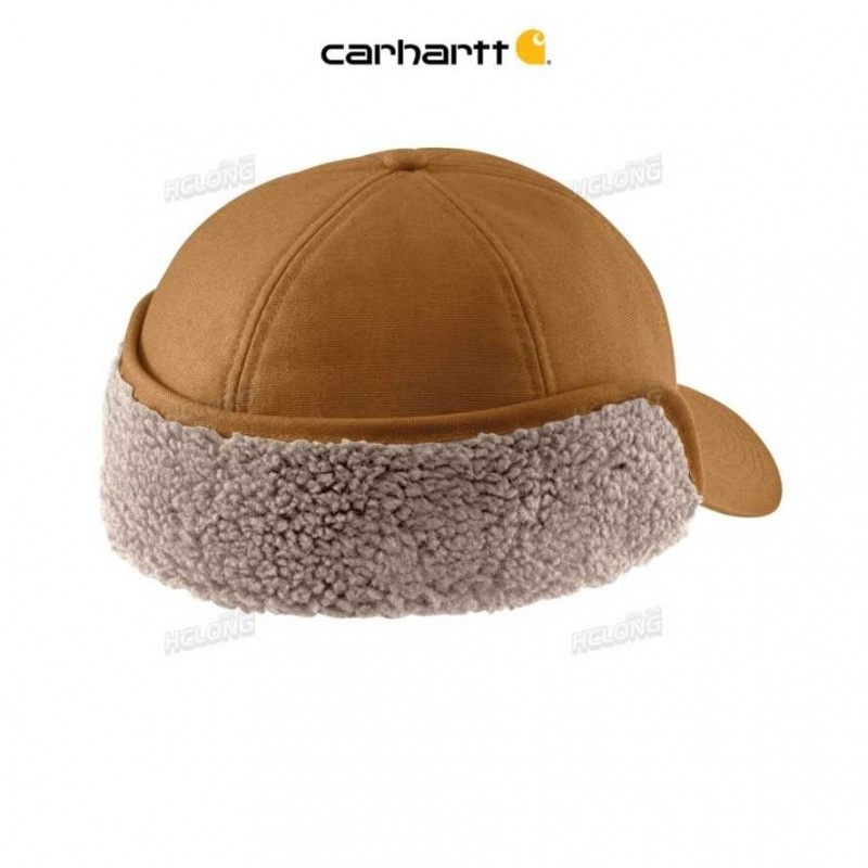 Carhartt Rain Defender Canvas Earflap Cap Brown | IN0002404