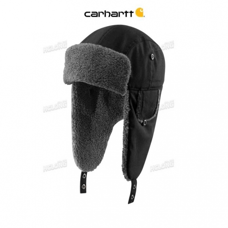 Carhartt Rain Defender Canvas Trapper Hat Black | IN0002591