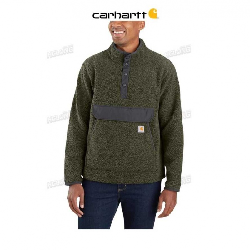 Carhartt Relaxed Fit Fleece Snap Front Jacket Basil Heather | IN0000179