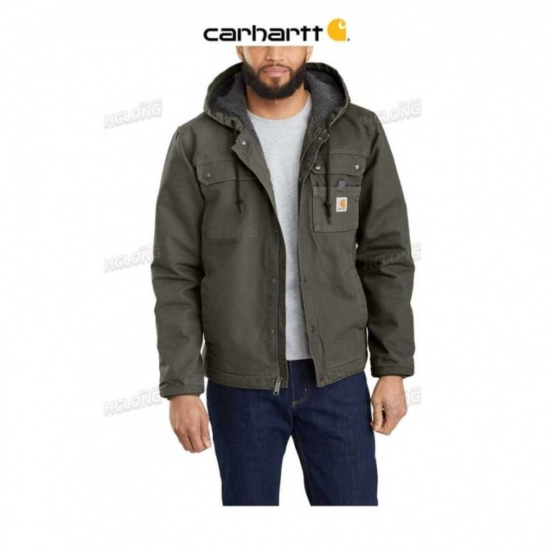 Carhartt Relaxed Fit Washed Duck Sherpa-Lined Utility Jacket Moss | IN0000135