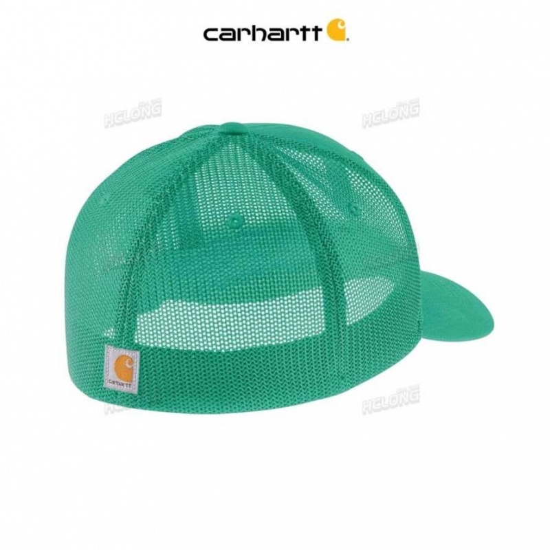 Carhartt Rugged Flex Fitted Canvas Mesh-Back Logo Graphic Cap Sea Green | IN0002417