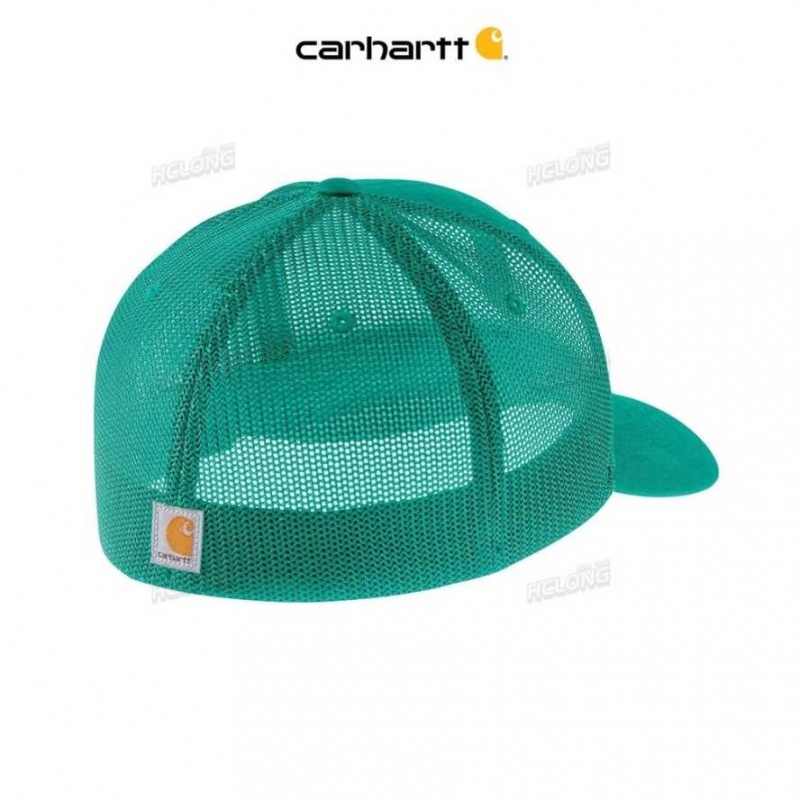 Carhartt Rugged Flex Fitted Canvas Mesh-Back Logo Graphic Cap Cadmium Green | IN0002419