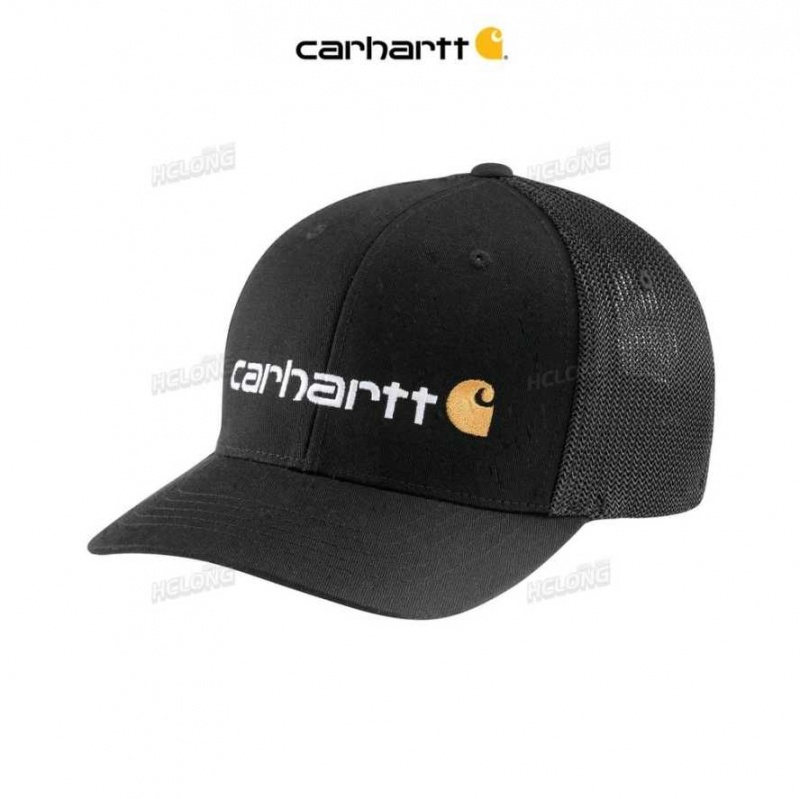 Carhartt Rugged Flex Fitted Canvas Mesh-Back Logo Graphic Cap Black | IN0002420