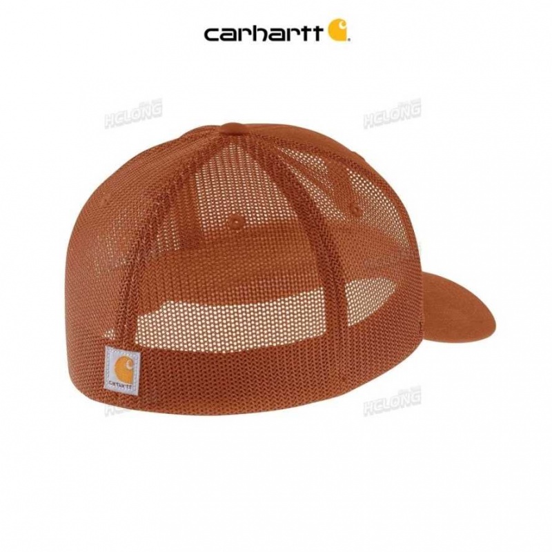 Carhartt Rugged Flex Fitted Canvas Mesh-Back Logo Graphic Cap Burnt Sienna | IN0002421