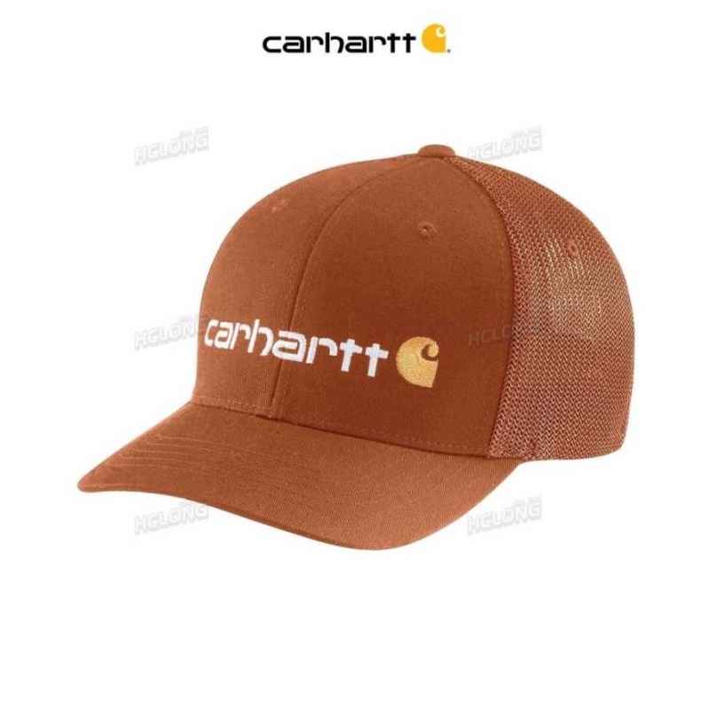 Carhartt Rugged Flex Fitted Canvas Mesh-Back Logo Graphic Cap Burnt Sienna | IN0002421