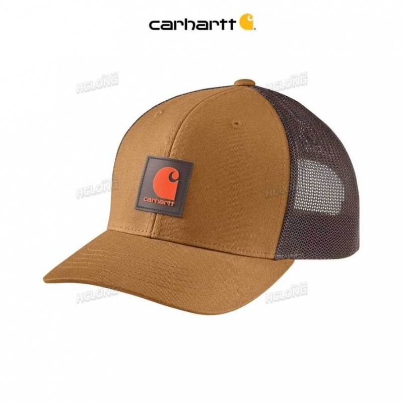 Carhartt Rugged Flex Twill Mesh-Back Logo Patch Cap Brown | IN0002405