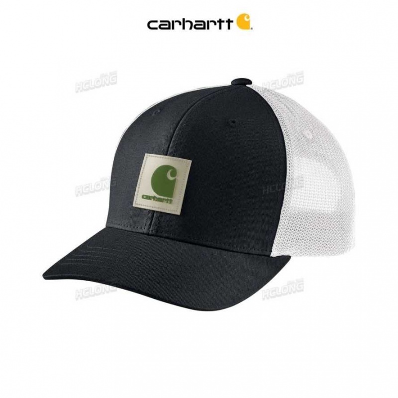 Carhartt Rugged Flex Twill Mesh-Back Logo Patch Cap Black / Arborvitae | IN0002406